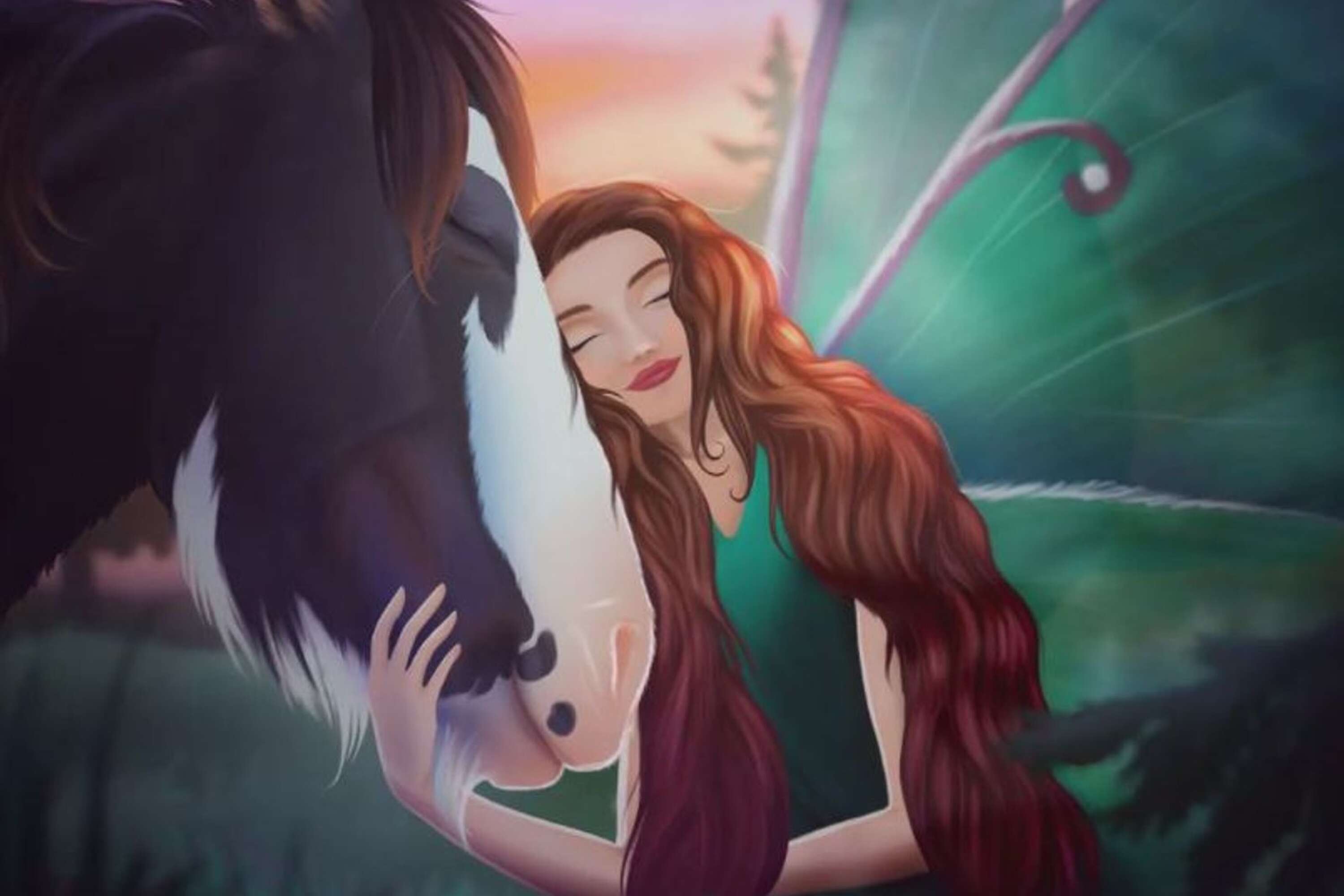 Nomi och hästen Rune i animerad version som Nomi har skapat. 