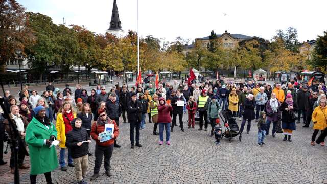 Manifestation mot angiverilagen på Stora torget i Karlstad.