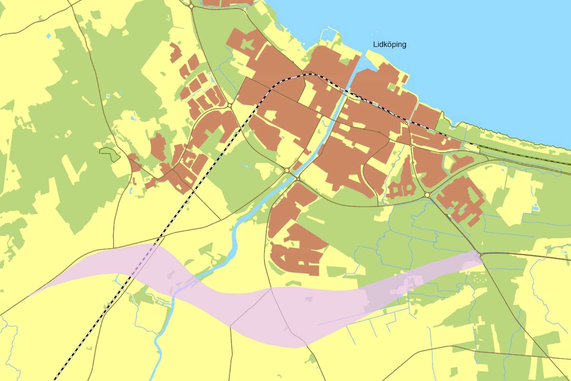 Den aktuella fastigheten ligger i det område där nya 44:an ska dras, det så kallade vägreservatet. På kartan markerat med rosalila färgton.