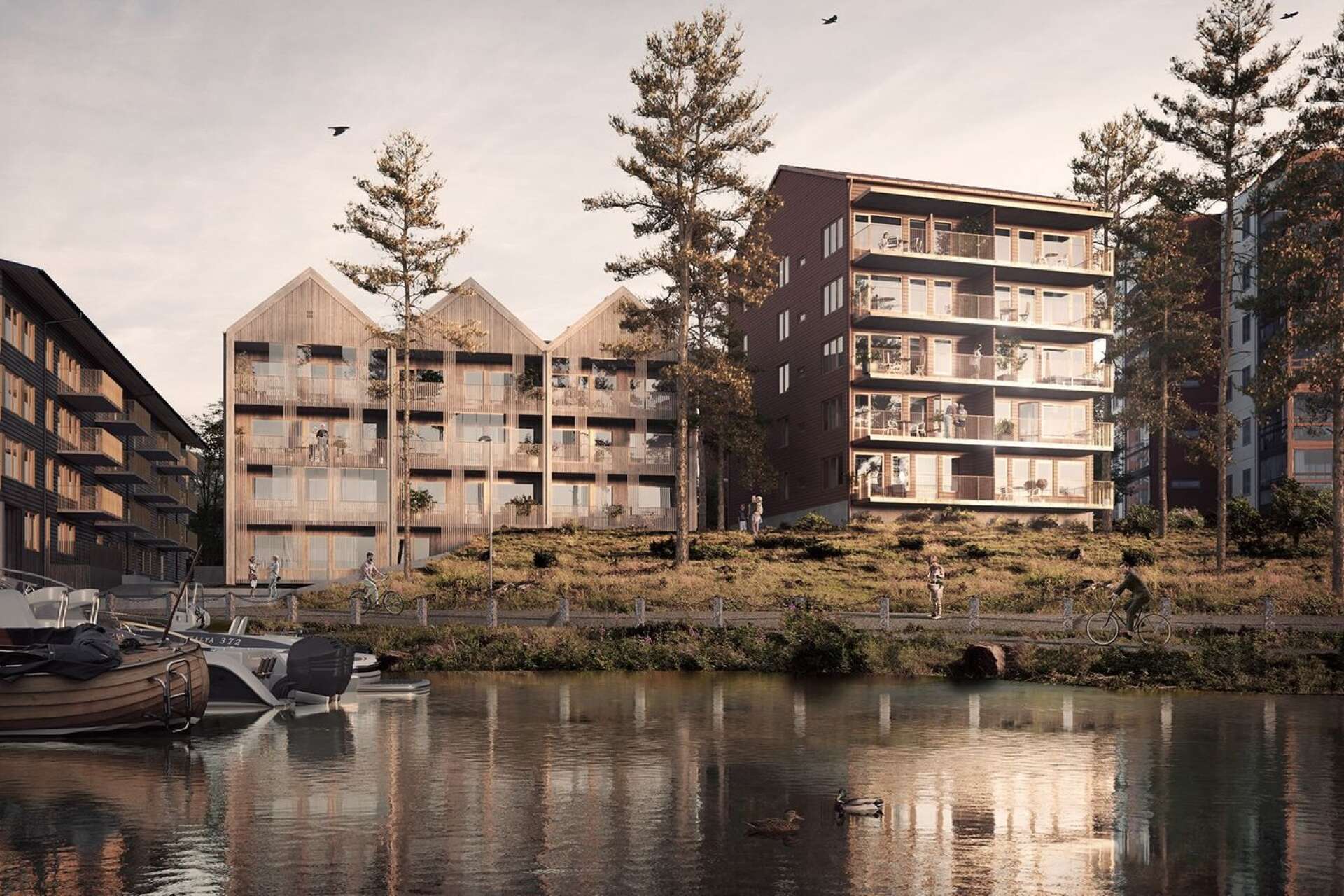 Så här kommer de två flerbostadshusen i Lillängshamnen se ut när de står klara nästa höst.