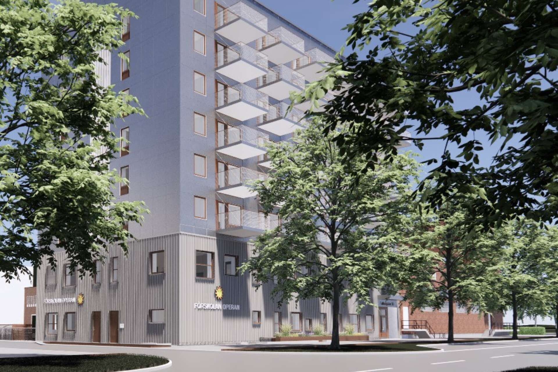 Längs Tullhusgatan ska KBAB bygga ett åttavåningshus med 60 hyresrätter. I de två nedersta våningarna blir det även en förskola med sex avdelningar.