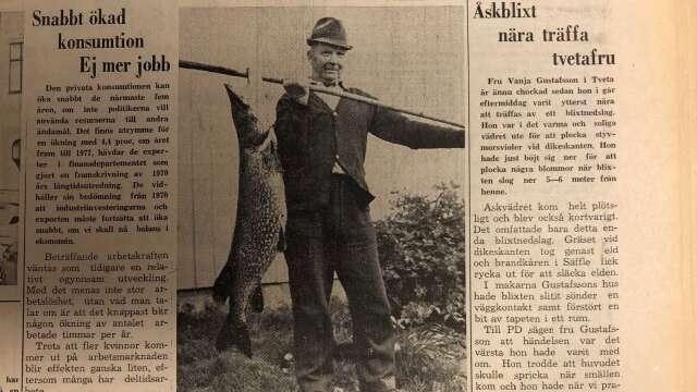 Birger Roth i Forsnäs, Tydje, fångade en rekordgädda på 14 kilo i maj för 50 år sedan och hamnade på PD:s första sida.
