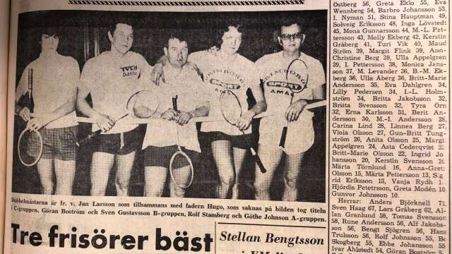 Här på bilden syns flera av spelarna som var med då Åmålsmästerskapen i badminton avgjordes 1971. Från vänster: Jan Larsson, Göran Boström, Sven Gustavsson, Rolf Stamberg och Göthe Johansson.