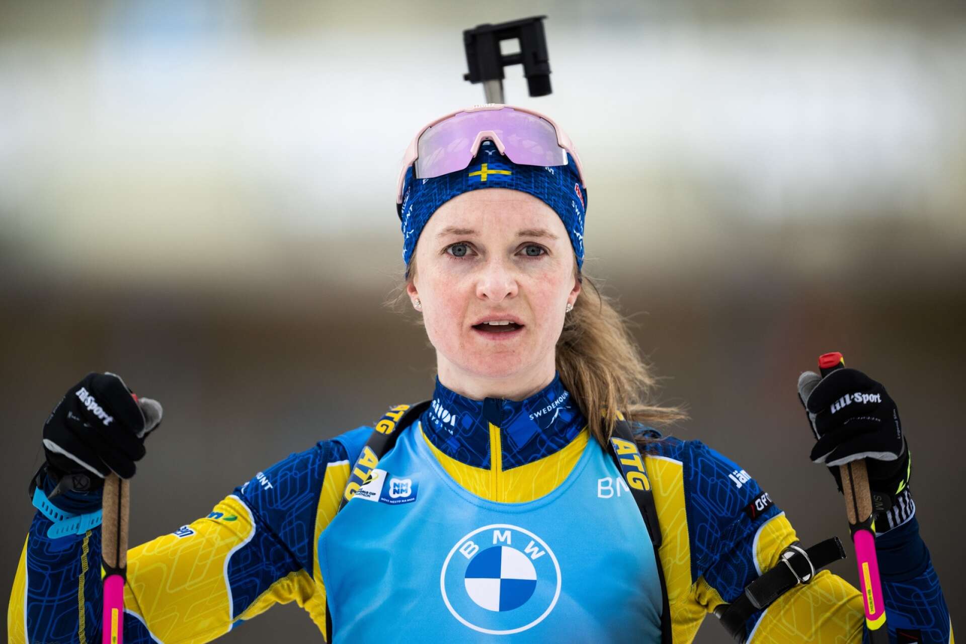 230304 Mona Brorsson of Sweden during zeroing ahead of women&amp;apos;s 10 km pursuit during the IBU World Cup on March 4, 2023 in Nove Mesto na Morave. Photo: Joel Marklund / BILDBYRÅN / kod JM / JM0433
