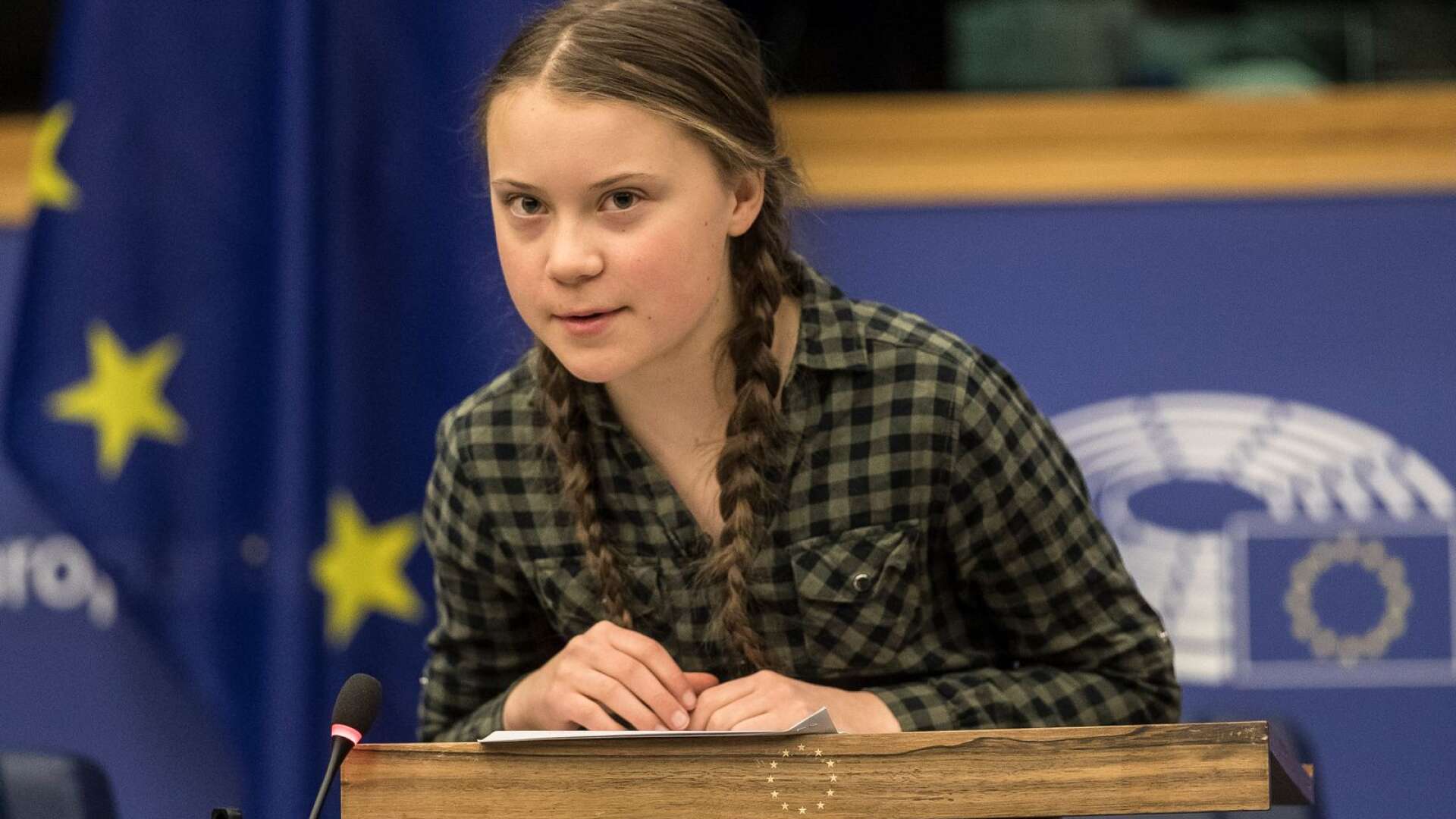 Klimataktivisten Greta Thunberg under ett tidigare besök i Europaparlamentet i Strasbourg.