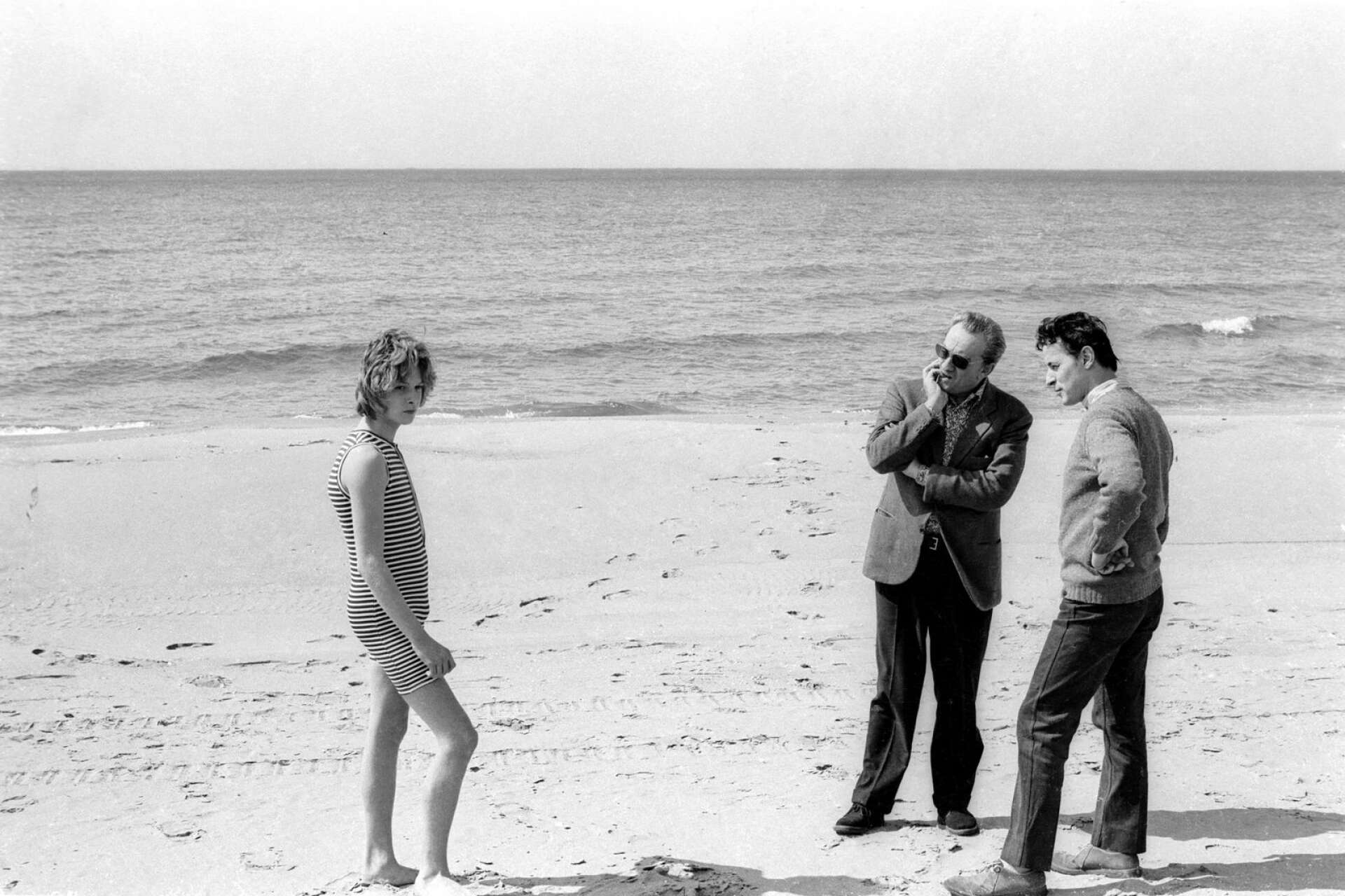 Björn Andrésen under inspelningen av ”Döden i Venedig”. Regissören Luchino Visconti i mitten.