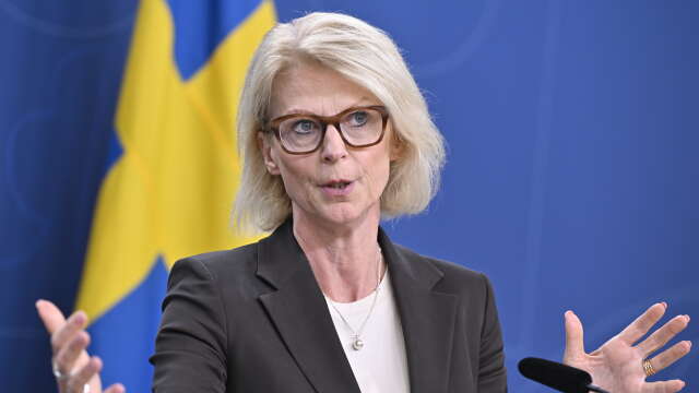 Finansminister Elisabeth Svantesson (M) vid en tidigare presskonferens i pressrummet på Rosenbad. Arkivbild.