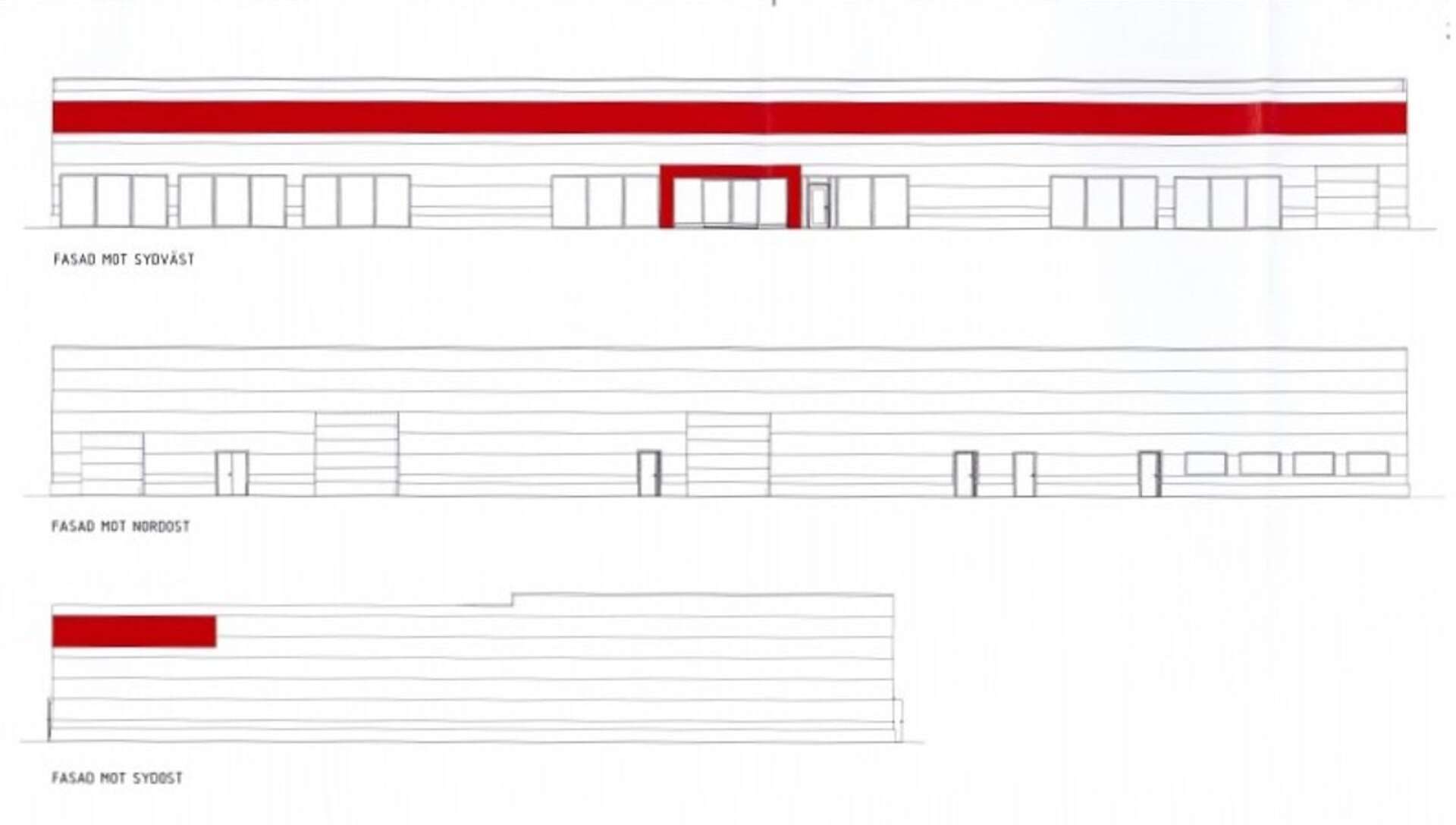 Så här ser ritningen ut för den bilhall som Elisebergs fastigheter AB vill bygga på Fölet 1 i Åmål.