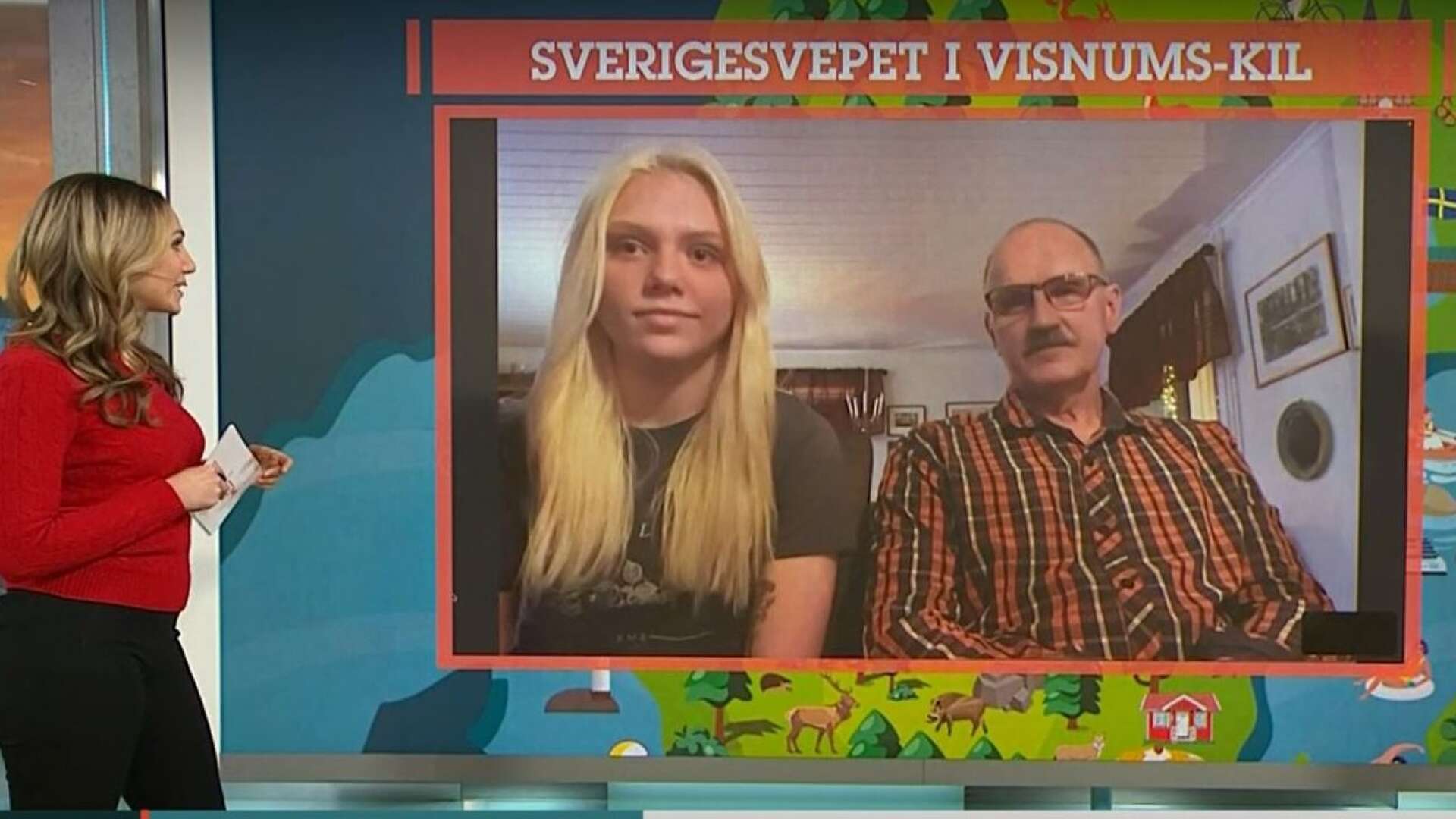 Tindra Skoglöv och Roy Gustavsson pratade lastbilar i direktsänd tv ikväll