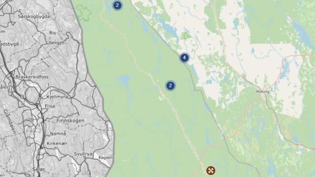 Här sköts björnarna vid årets licensjakt i Värmland. Samtliga tre var hanar. Den bruna markeringen markerar den sista skjutna björnen. En fjärde markering på kartan är belägen i Dalarna.