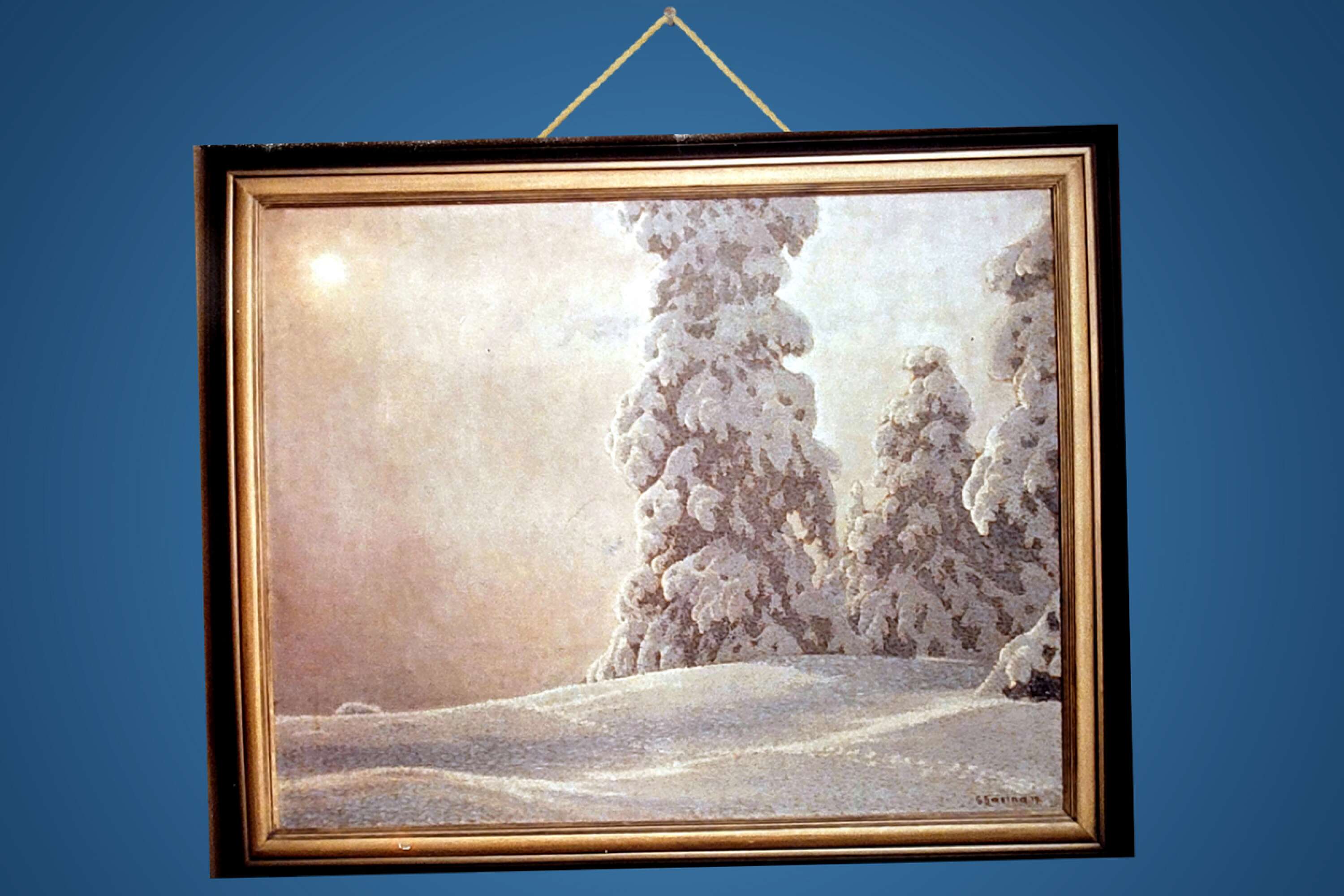 Den här vintermålningen av Gustaf Fjaestad var värderad till 550 000 kronor när den stals 1991. Den har varit försvunnen sedan dess. 
