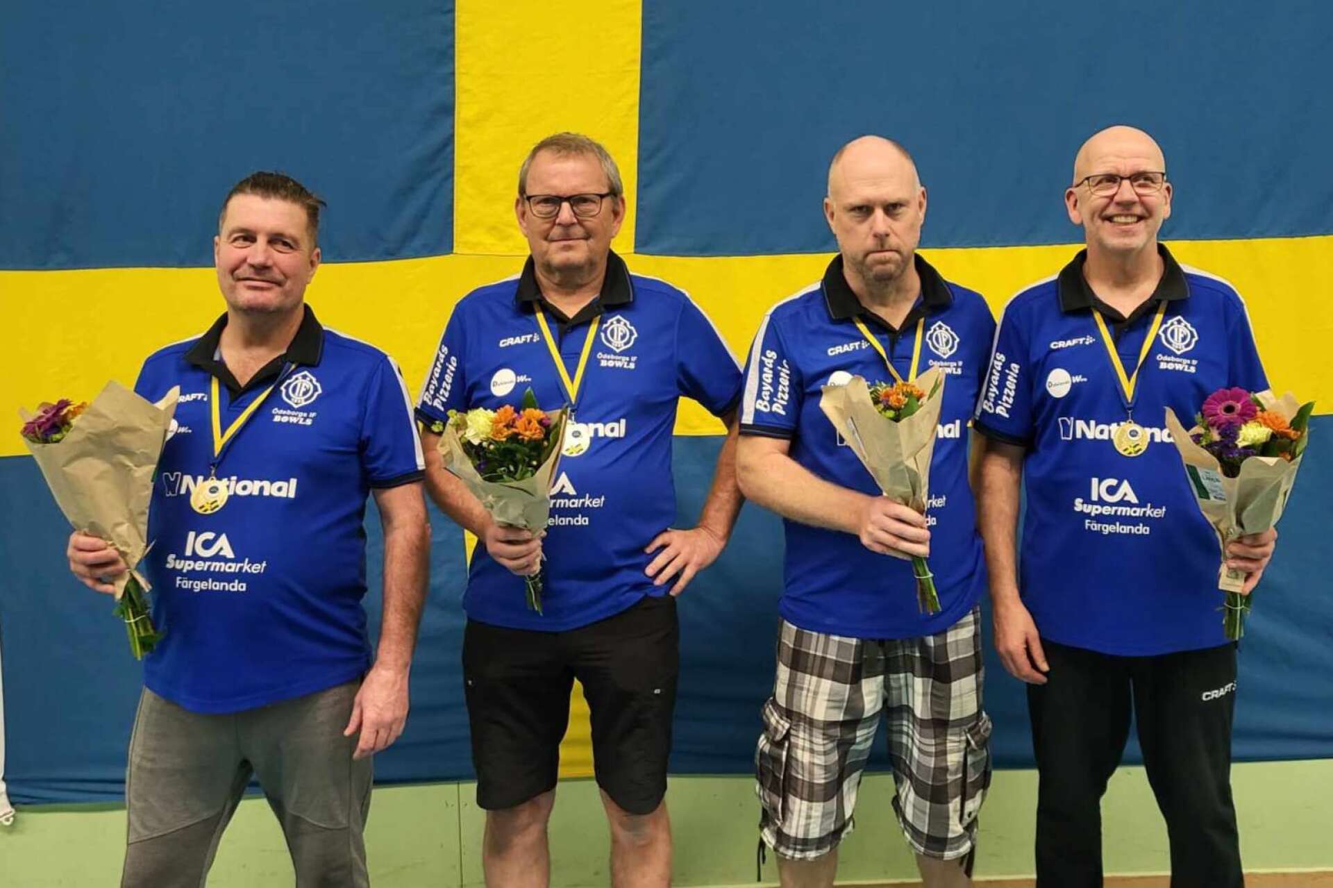 Ödeborgs IF vann guld i fyrmanna-SM. Här är laget, från vänster: Vincent Constant, Conny Svensson, Mikael Larsson och Joel Häger.