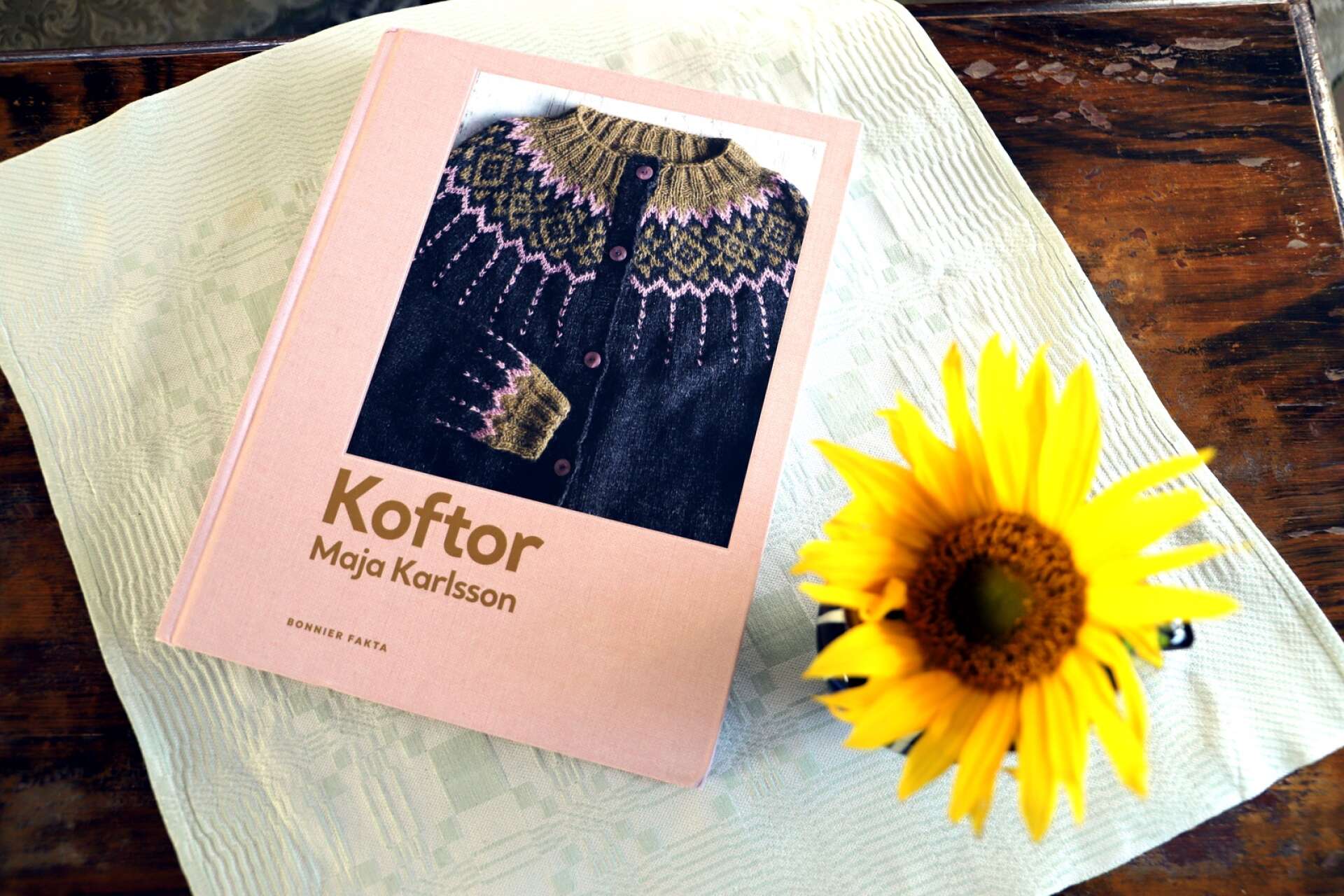 Maja Karlssons nya bok innehåller beskrivningar till 20 olika koftor, varav 19 är helt nyskapade till boken, som ges ut av Bonnier Fakta.