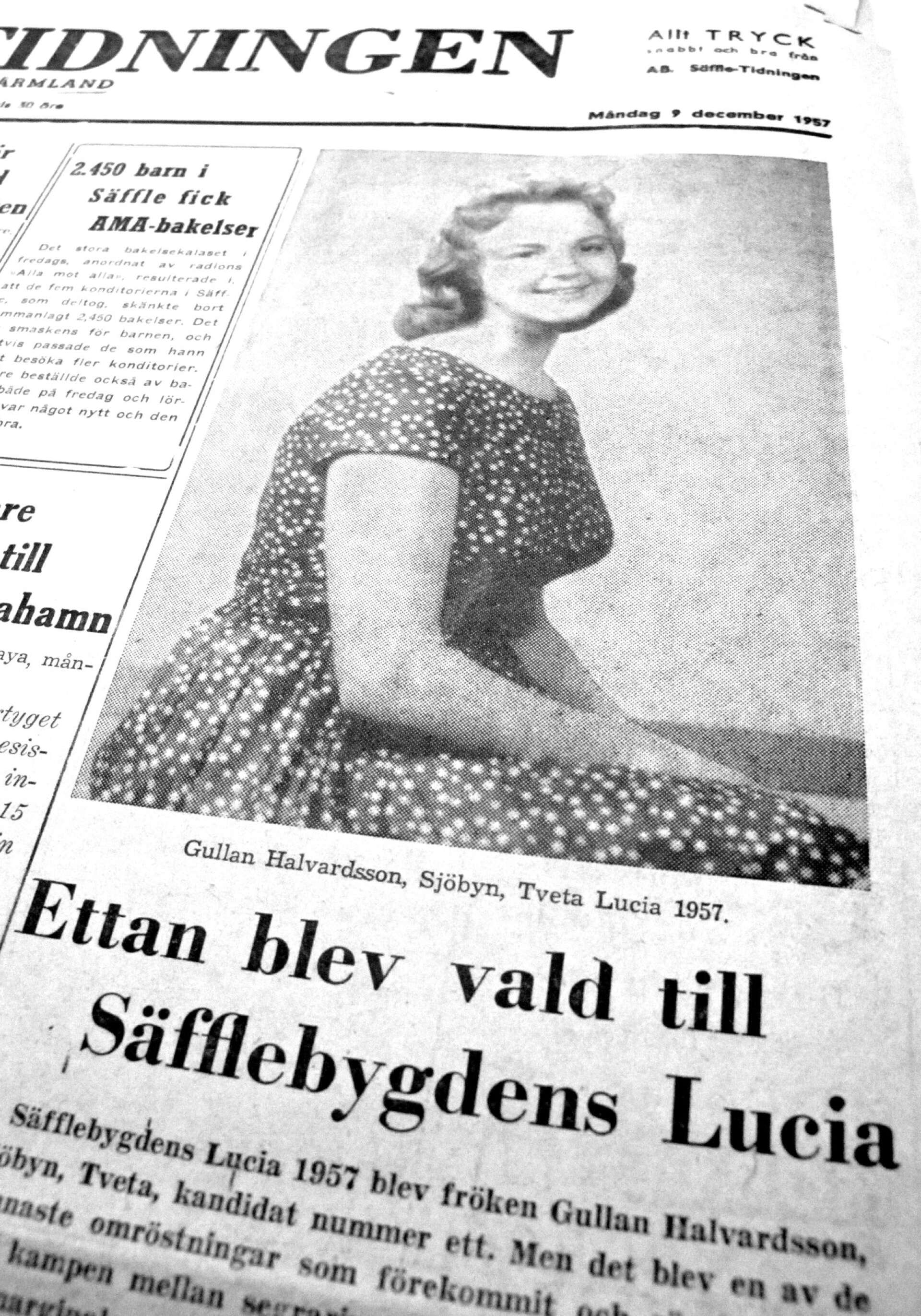 Inför luciafirandet 1957 kunde ST berätta att Gullan Halvardsson hade fått flest röster av ST:s läsare och skulle krönas till det årets lucia i Säffle. 