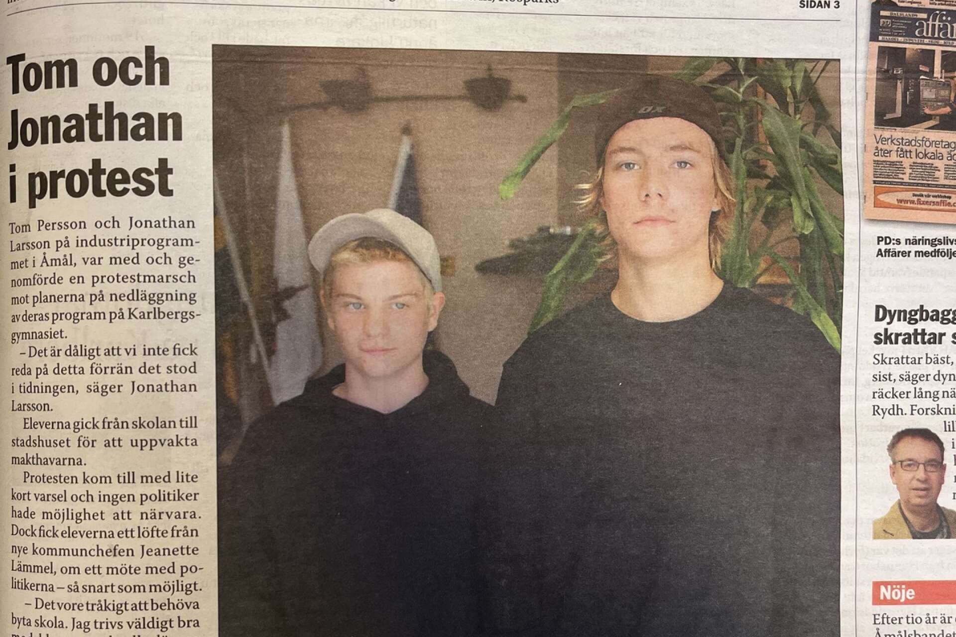 Tom Persson och Jonathan Larsson var två av de elever som protesterade mot en planerad nedläggning av industriprogrammet på Karlbergsgymnasiet.