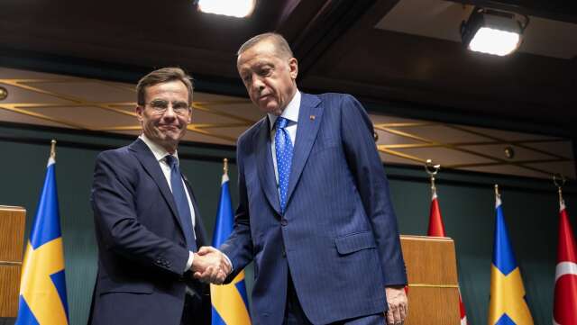 Sveriges statsminister Ulf Kristersson (M) och Turkiets president Recep Tayyip Erdogan under ett tidigare möte i Ankara. Arkivbild.
