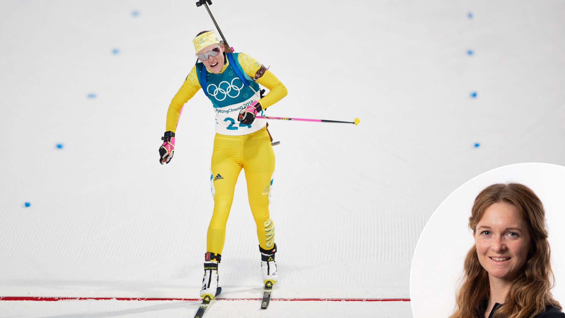 Hanna Öberg korsar mållinjen som OS-guldvinnare.