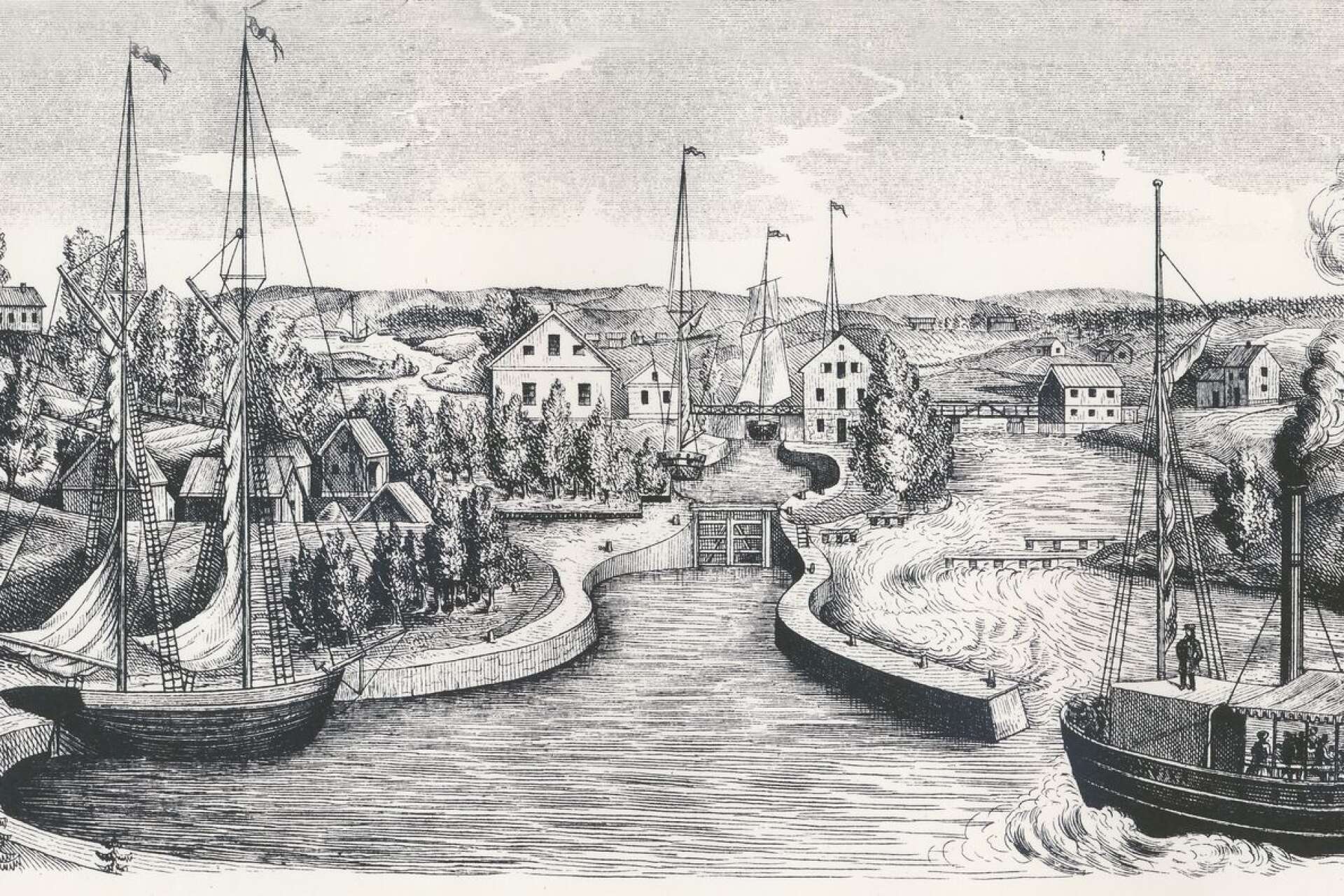 Kanalbolaget – eller Seffle Kanal och Slusswerk som det står på aktiebrevet – lät 1859 pryda sina nya aktier med ett motiv som visar inloppet till slussen. Fartyget som är på väg mot slussen hette Arvika.