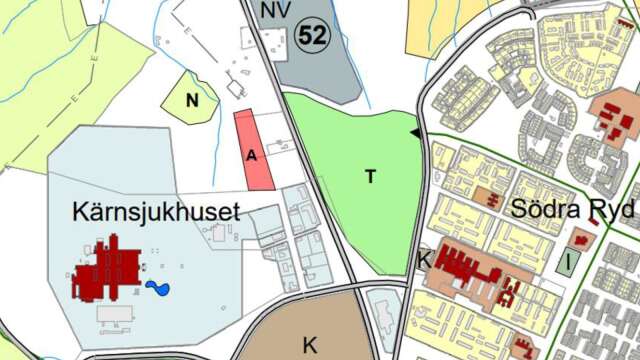 Den tänkta lokaliseringen av Skanskas asfaltverk är markerat rött och med ett A.