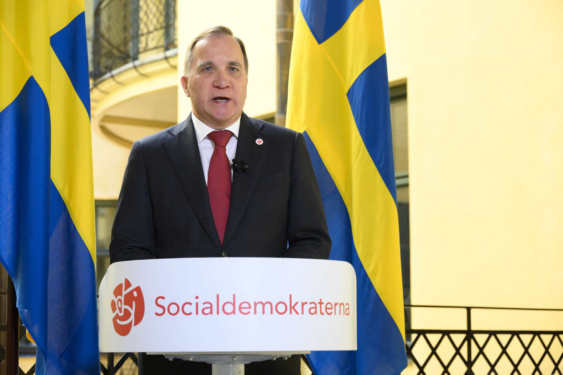 Statsminister och Socialdemokraternas partiledare, Stefan Löfven, håller förstamajtal digitalt.