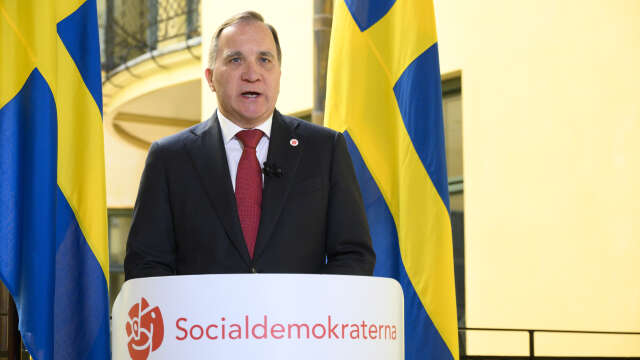 Statsminister och Socialdemokraternas partiledare, Stefan Löfven, håller förstamajtal digitalt.