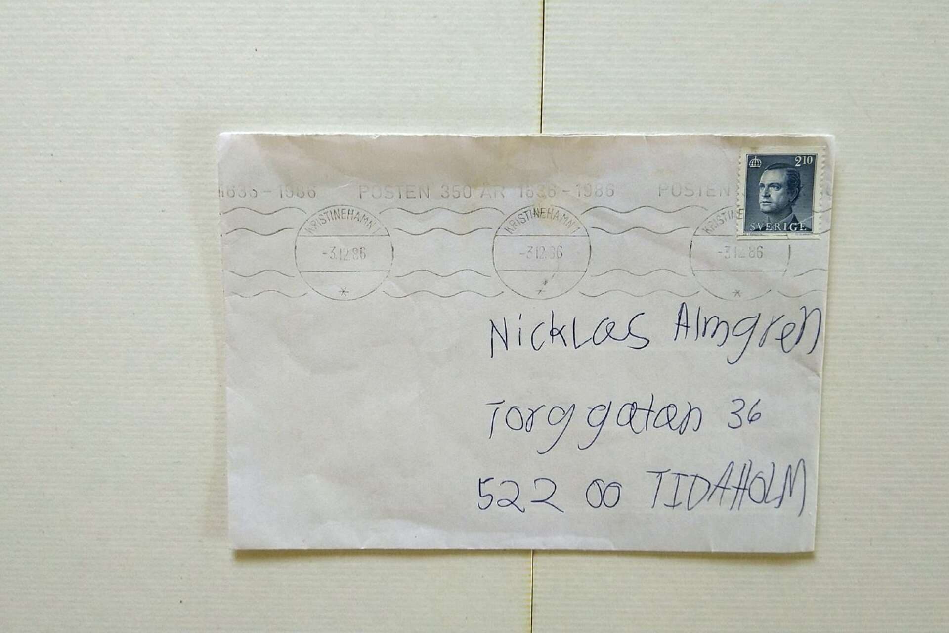 Marie-Louises första brev till Niclas, vilket ankom i december 1986. 