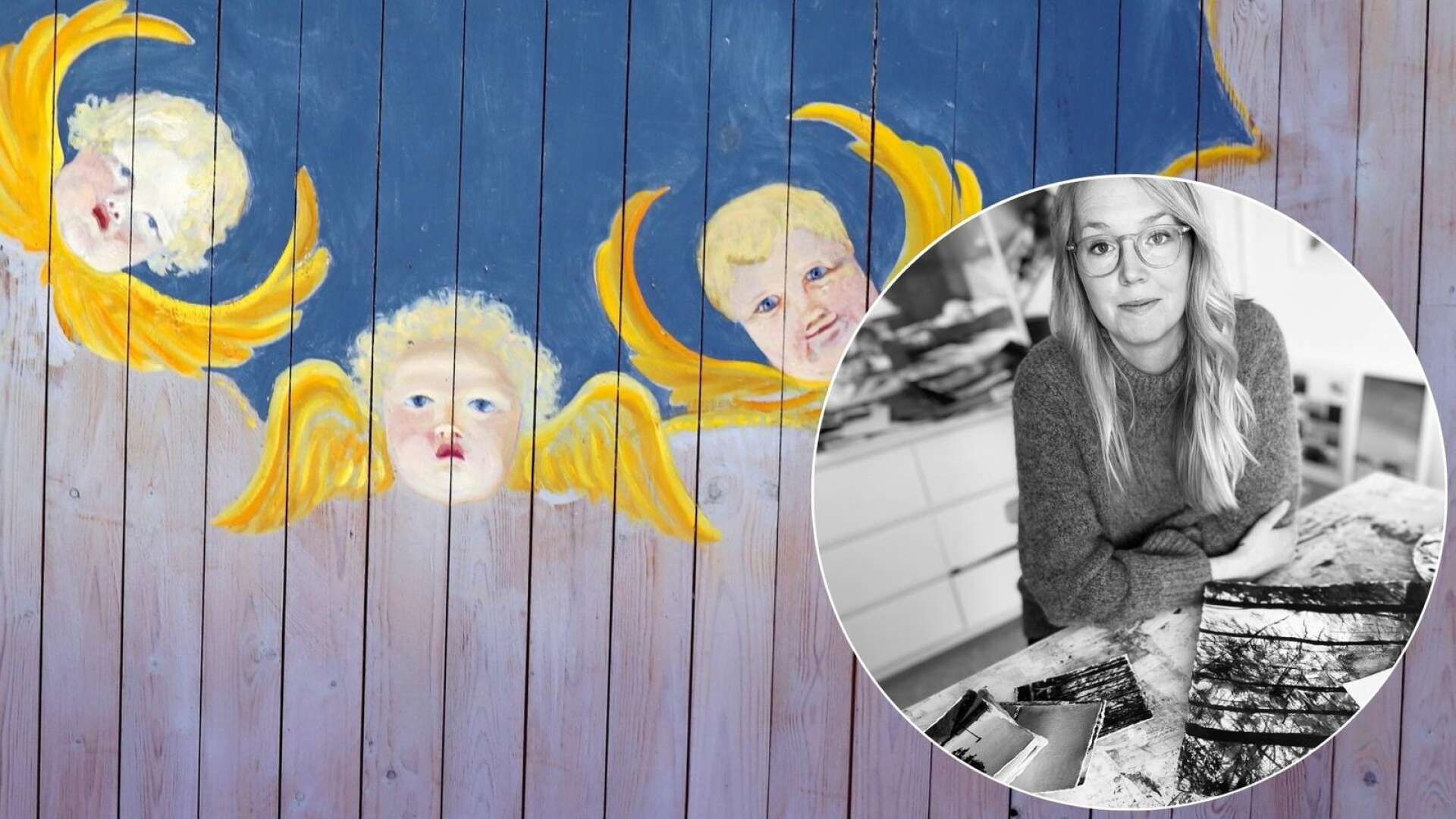 Stipendiaten Anna Israelsson skapar konst under änglabarnen på Sahlströmsgården