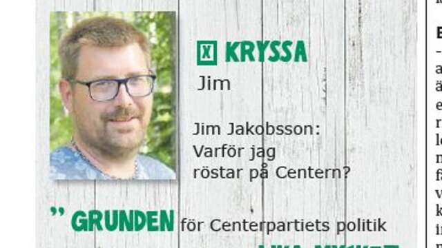 Centerpartiet i Bengtsfors sätter åter upp Jim Jakobsson på valsedeln.
