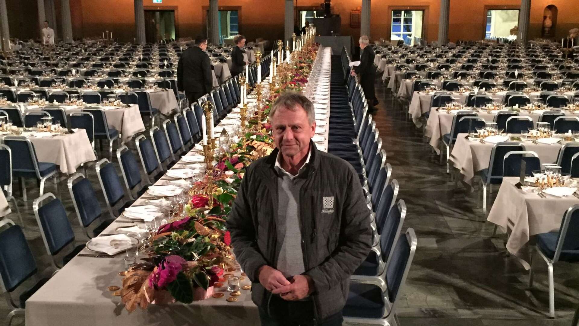 Dick Johansson, marknad- och exportchef på Klässbols Linneväveri, i Blå hallen vid förra årets Nobelfest.