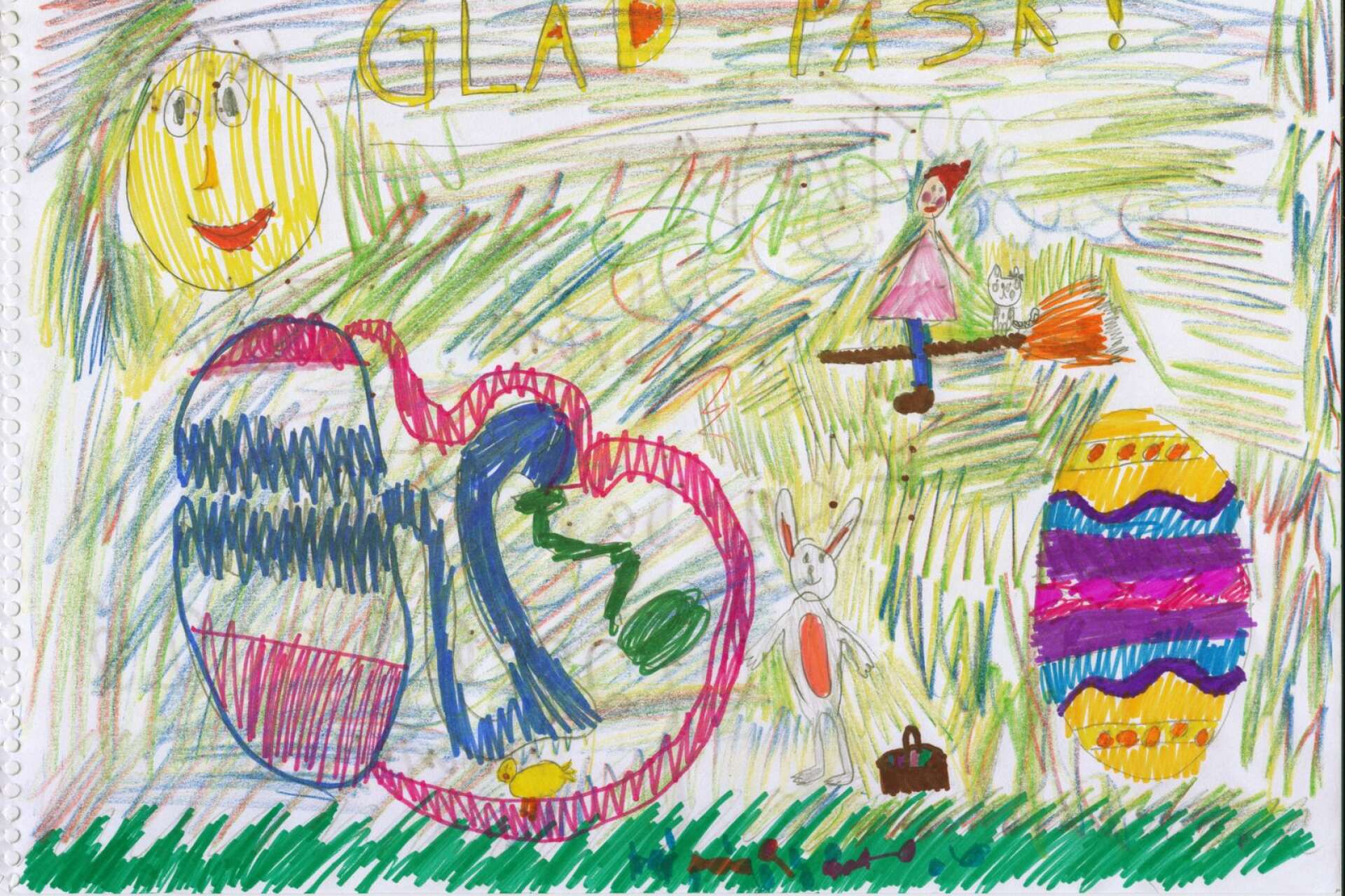 Freja Bjurström, 7 år, från Åmål bjuder på mycket färg och roliga detaljer. Ser ni godiset som haren gömt i gräset?