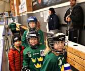 Filippa, Nikki och Liv är tre av tjejerna som provar på att spela hockey i Sunne. Lillebrorsan Frank hejar på.