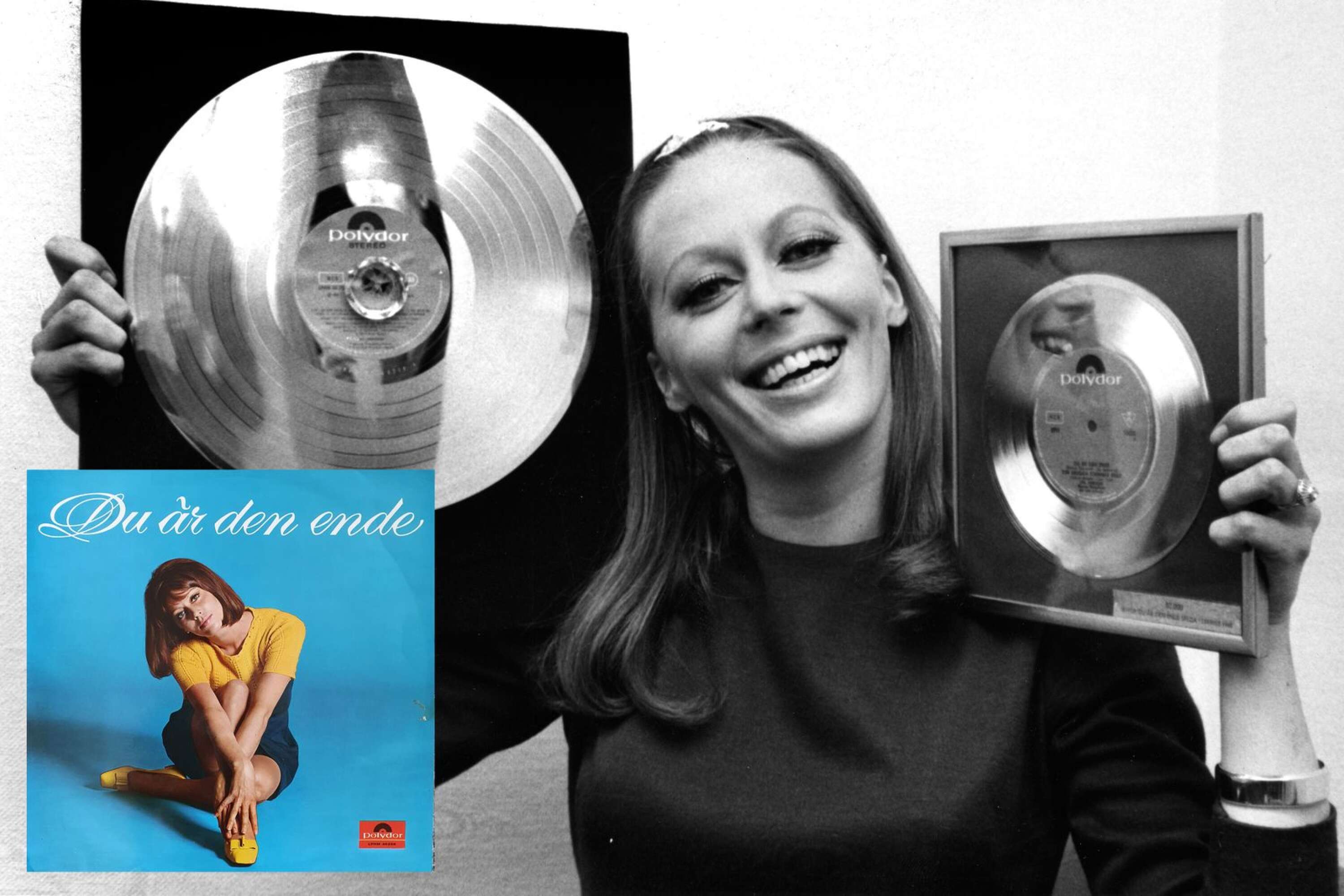 1968. Lill Lindfors visar stolt upp sin diamant-LP för &quot;Du är den ende&quot; som då har sålt drygt 53 000 ex. 