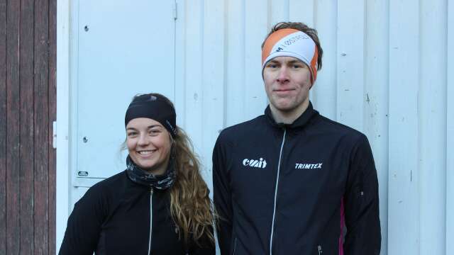 Erika Källvik Leufvén och Gustav Runefors bor i Göteborg men var under helgen på besök i Erikas hemstad Åmål och passade då på att springa skinkloppet.