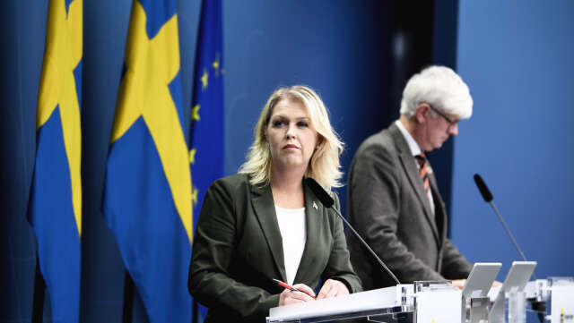 Socialminister Lena Hallengren och Folkhälsomyndighetens generaldirektör Johan Carlson. Arkivbild från tidigare pressträff om coronaviruset.