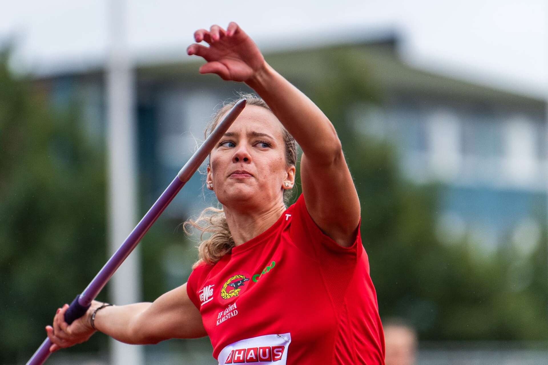 Carolin Näslund från IF Göta Karlstad under damernas spjut på friidrotts-SM 2021.