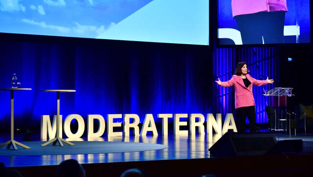 Moderaternas partisekreterare Karin Enström, är hon talade på partiets Sverigemöte i våras. Arkivbild.