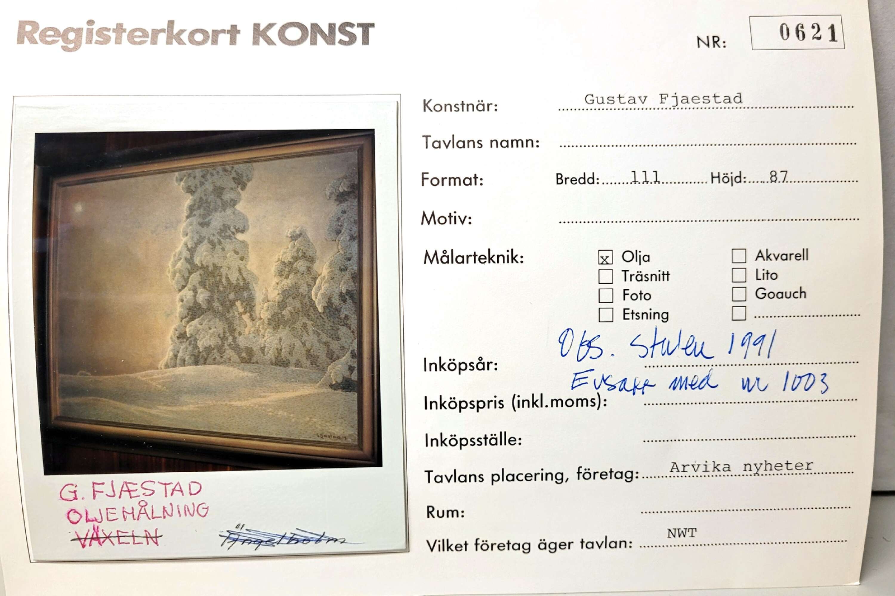 Från NWT:s gamla register över koncernens konst.