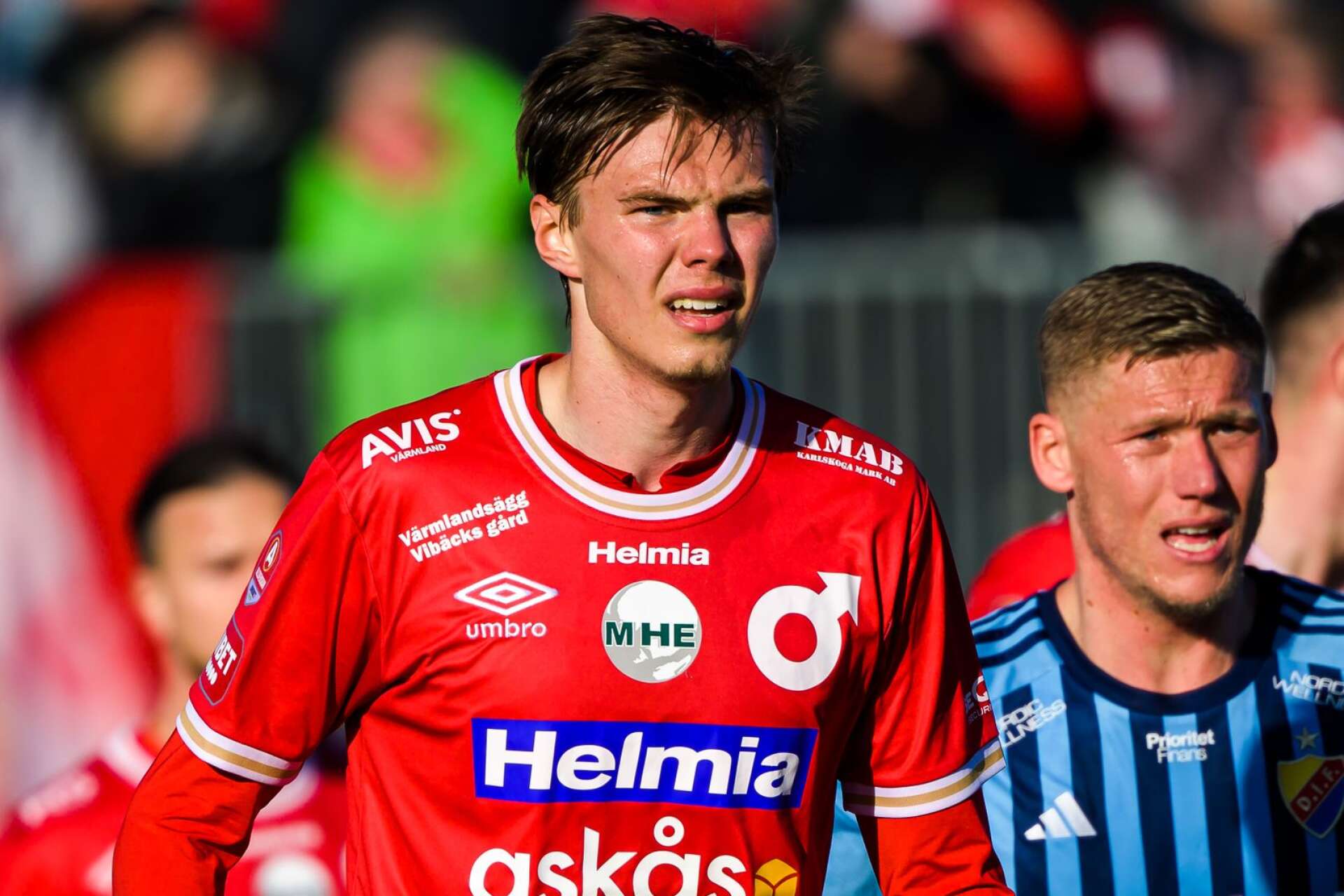 Oscar Wallin under fotbollsmatchen i Allsvenskan mellan Degerfors och Djurgården i april.