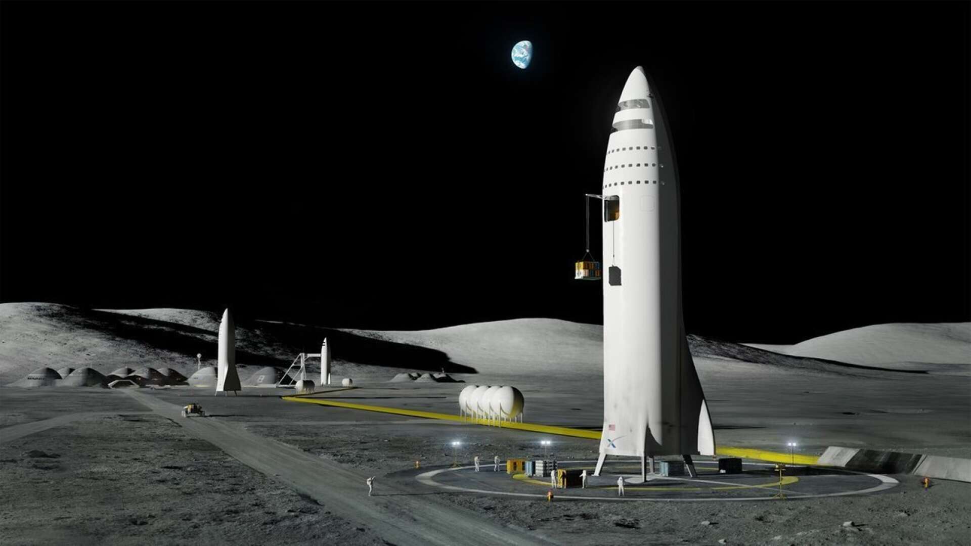 Så har kan den nya 55 meter höga jätteraketen Starship från SpaceX se ut på månen.