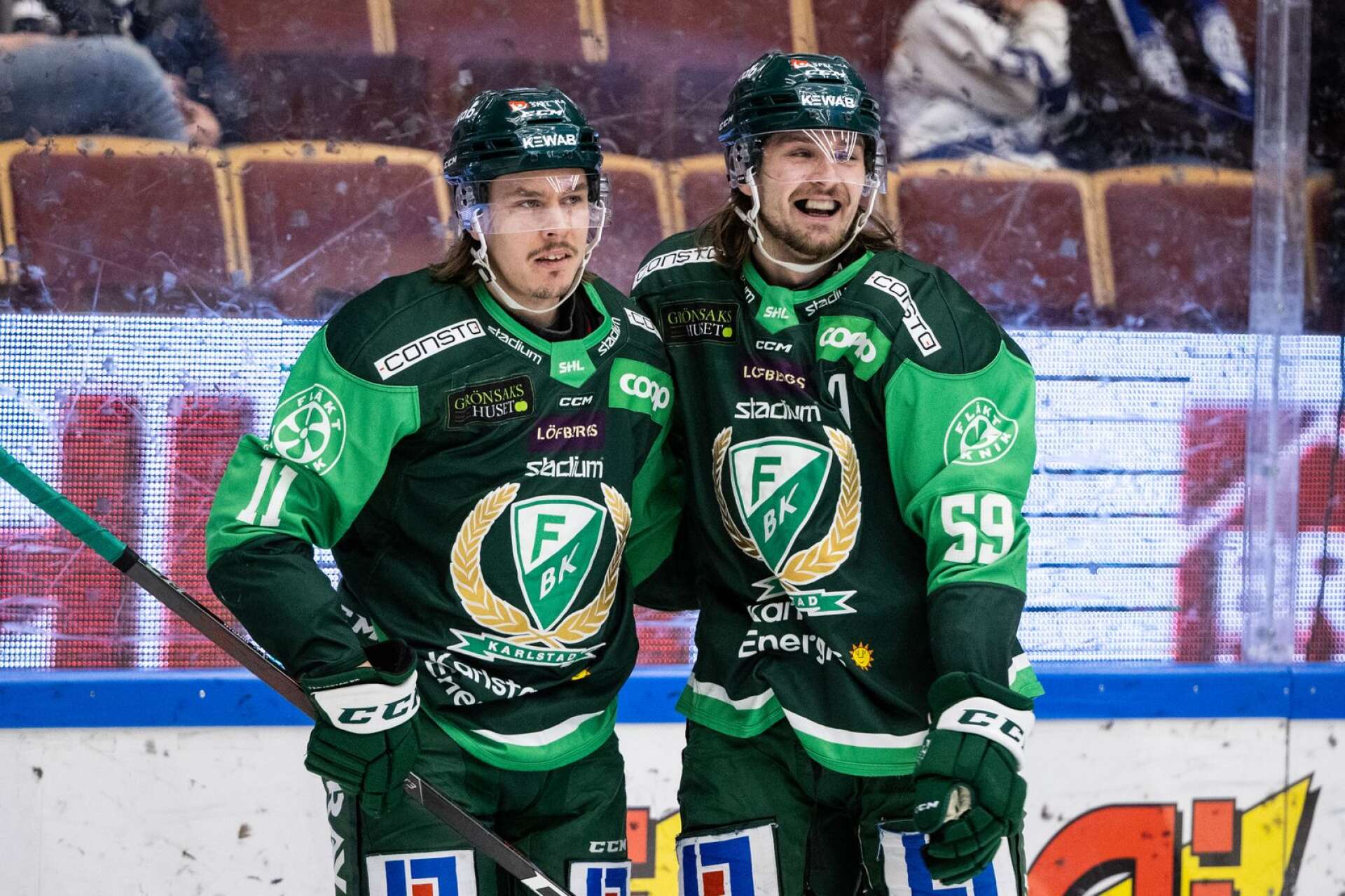 Färjestads Joakim Nygård och nya lagkaptenen Linus Johansson.
