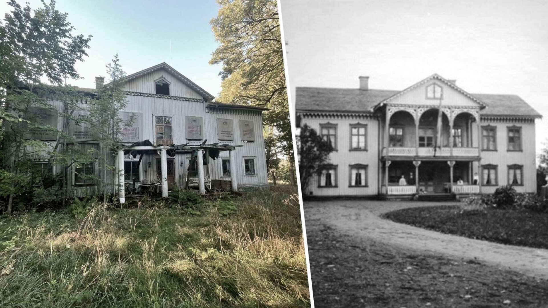 Huvudbyggnaden på gården som den ser ut idag i jämförelse med hur den såg ut i början av 1900-talet.