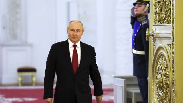 Russian President Vladimir Putin arrives to attend a meeting with graduates of military higher education institutions at the Kremlin in Moscow, Russia, Wednesday, June 21, 2023. (Gavriil Grigorov, Sputnik, Kremlin Pool Photo via AP)  XAZ113