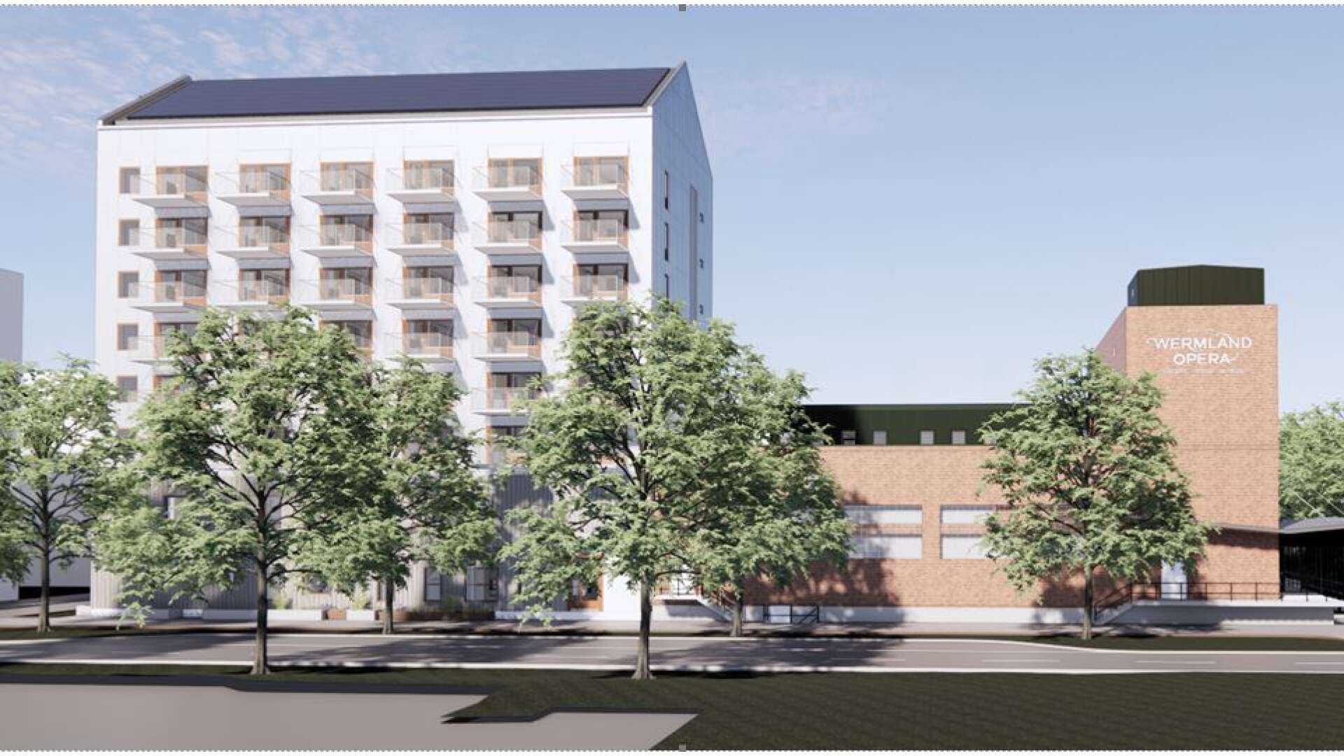 Våren 2025 är det tänkt att KBAB:s bostadsprojekt på Tullholmen ska stå klart. Åttavåningshuset med 60 lägenheter och en förskola i botten blir granne med Wermland Opera.