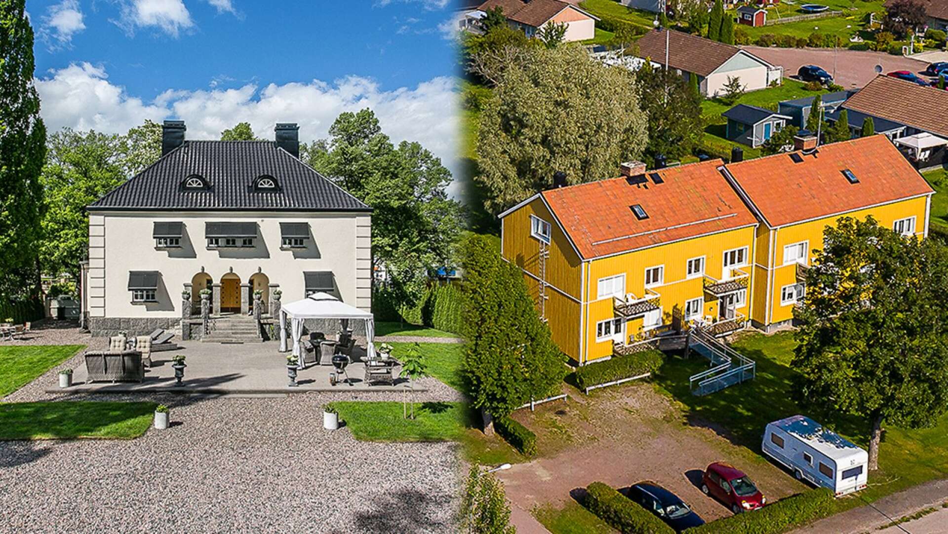 Några av objekten i länet som säljs för över tio miljoner kronor är grosshandlarvillan på Sandgrund i Karlstad och sju bostadsfastigheter i Segmon med totalt 39 lägenheter.