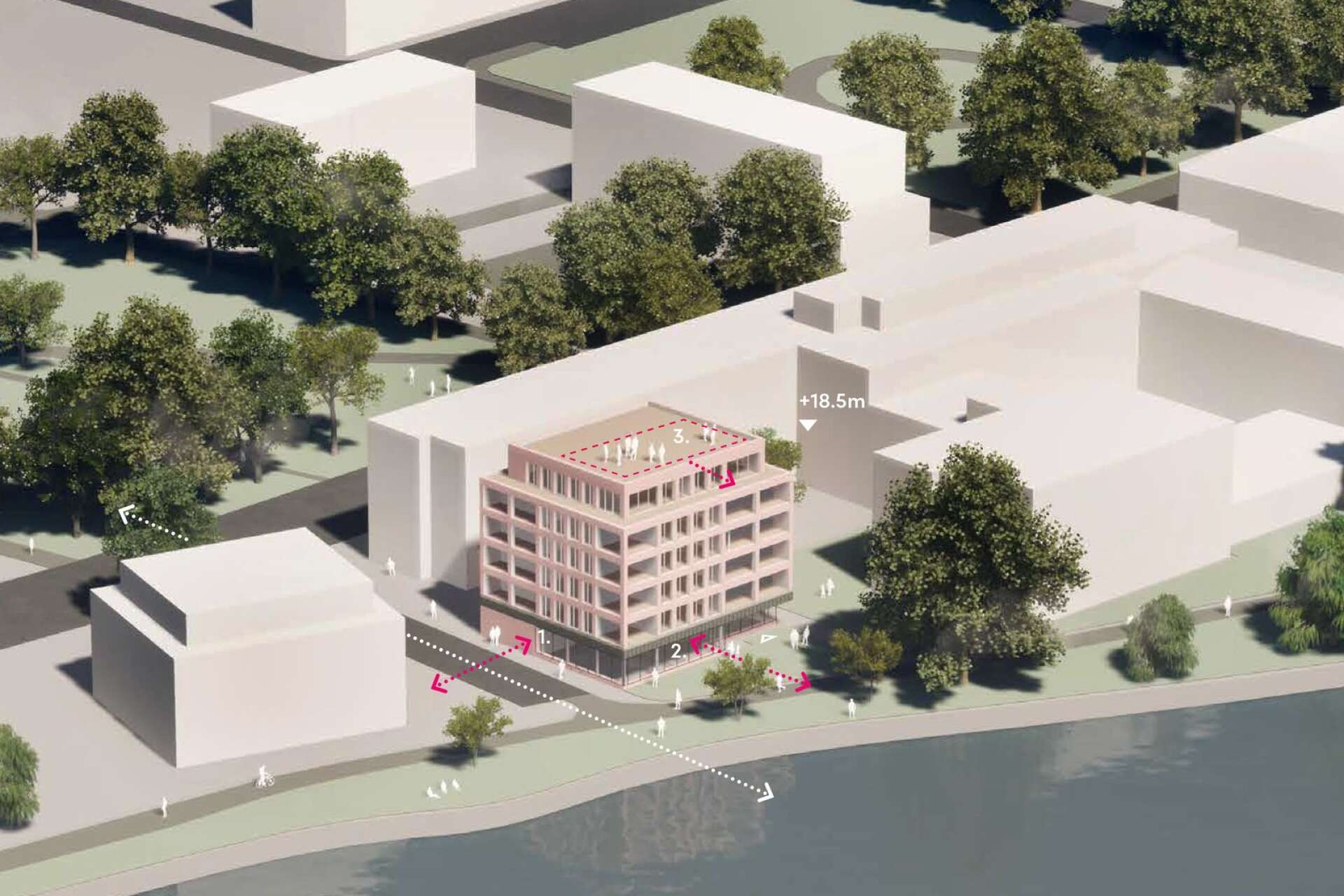 Ungefär så här det tänkt att det nya sexvåningshuset med 14 lägenheter samt restaurang bredvid länsstyrelsen i Karlstad ska se ut. Det får klara likheter med den byggnad intill som Riksbanken uppförde i slutet av 1980-talet.