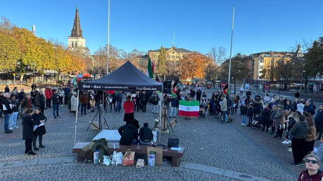 Runt 200 personer deltog i lördagens manifestation till stöd för kvinnor i Iran på Stortorget i Karlstad. 