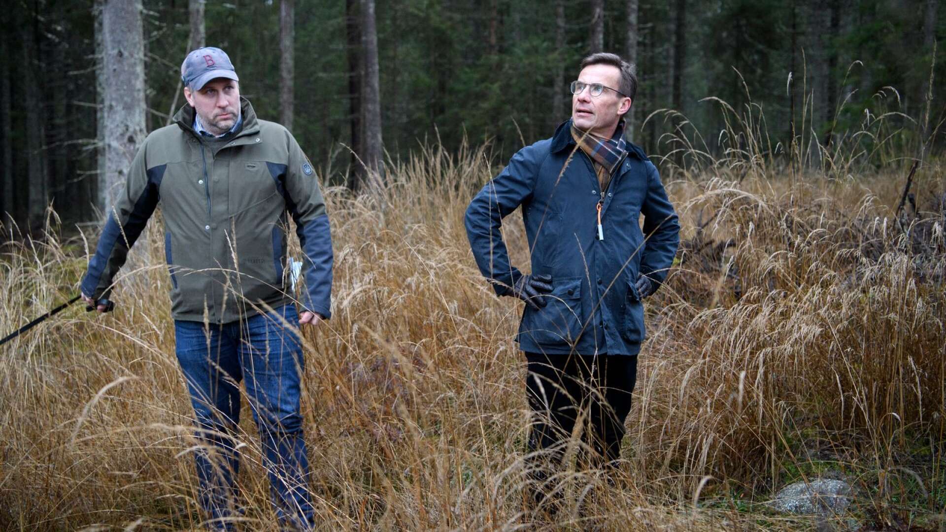 Moderaterna John Widegren och Ulf Kristersson presenterar ett nytt skogsförslag.