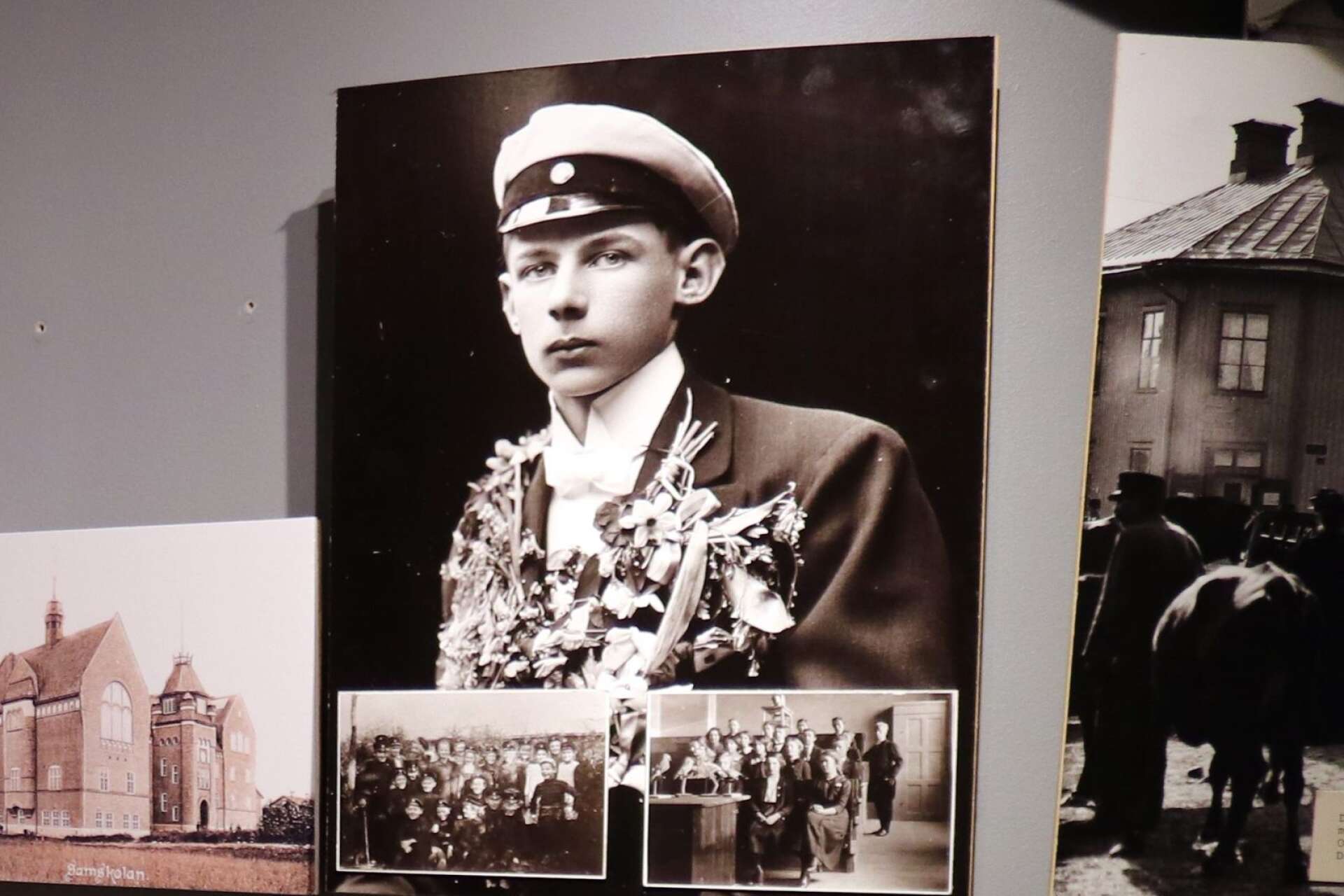 En ung Nils Ferlin. Han levde 1898–1961 och bilderna från hans skoltid ingår i utställningen på Ferlinmuseet i Filipstad. Han hade ingen enkel tid som ung; bland annat förlorade han sin pappa i tidig ålder.