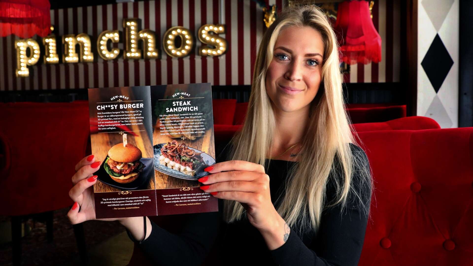 Pinchos i Skövde är laddade inför tisdagens lansering av det nya ”köttet” som är gjort av vegetariska råvaror. ”Det känns jättekul att kunna erbjuda gästerna detta” säger Mirella Johansson. 