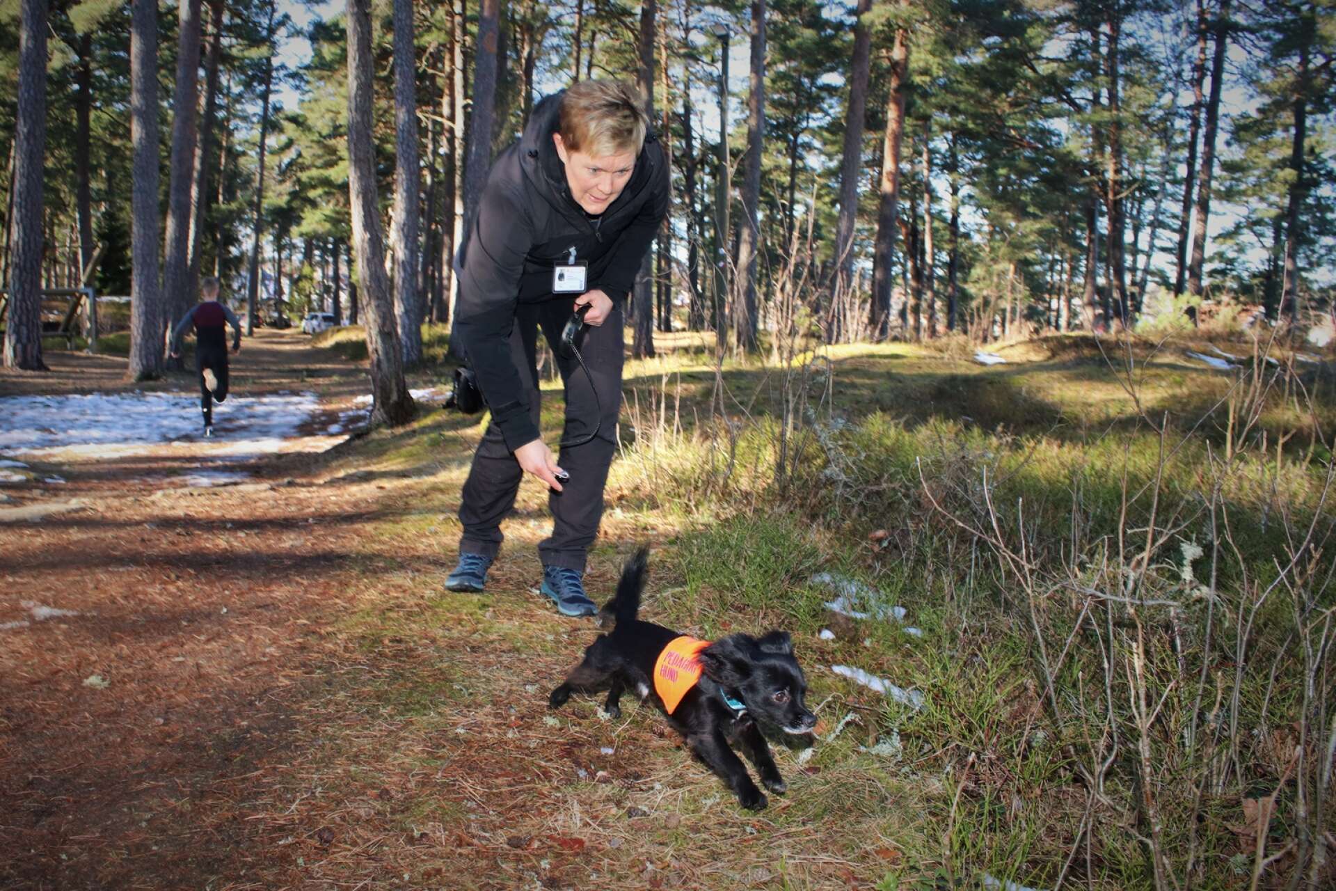 Helena Lehtonen och hunden Lipton är det första pedagoghundsteamet i Åmåls kommun. Hunden är på plats några gånger i veckan för att motivera eleverna på Södra skolan. 